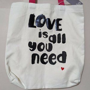 The Beatles Lyric Inspired All You Need Is Love Tote Bag Indigo NWT